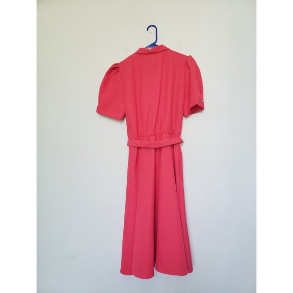 VTG California Looks Women 12 Retro Dress Hot Pink Button Accent Belt Cap Sleeve - Picture 2 of 5